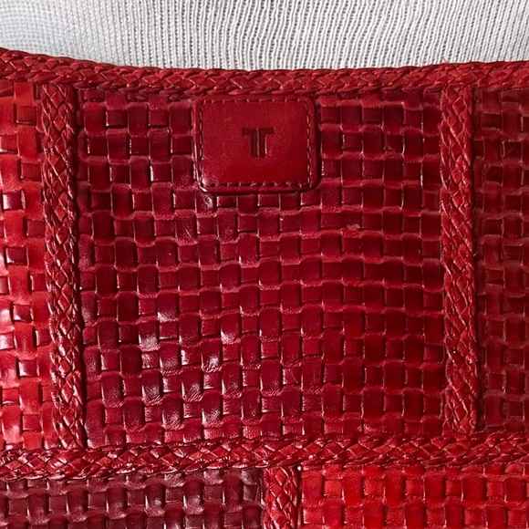 Vintage Footed Red Leather Woven Bag w/Leather Rope Cord Detail Made in Brazil - Picture 3 of 14